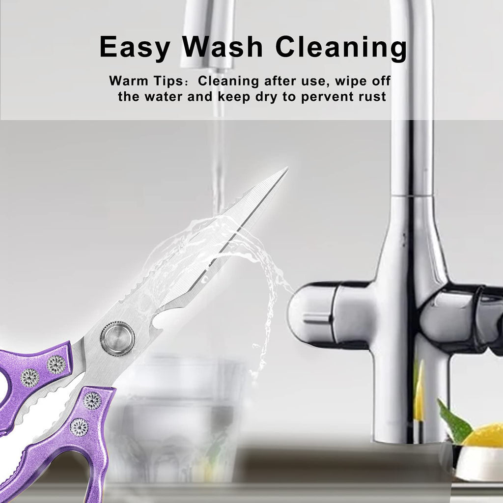 Professional Grade Kitchen Shears, Dishwasher Safe, Versatile Scissors for Meat, Poultry, Fish, Herbs, and Bread (Purple)