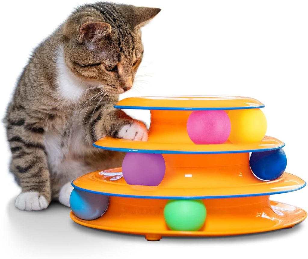 Tower of Tracks – 3-Level Interactive Cat Toy with 6 Rolling Balls | Engaging Indoor Cat Track Tower
