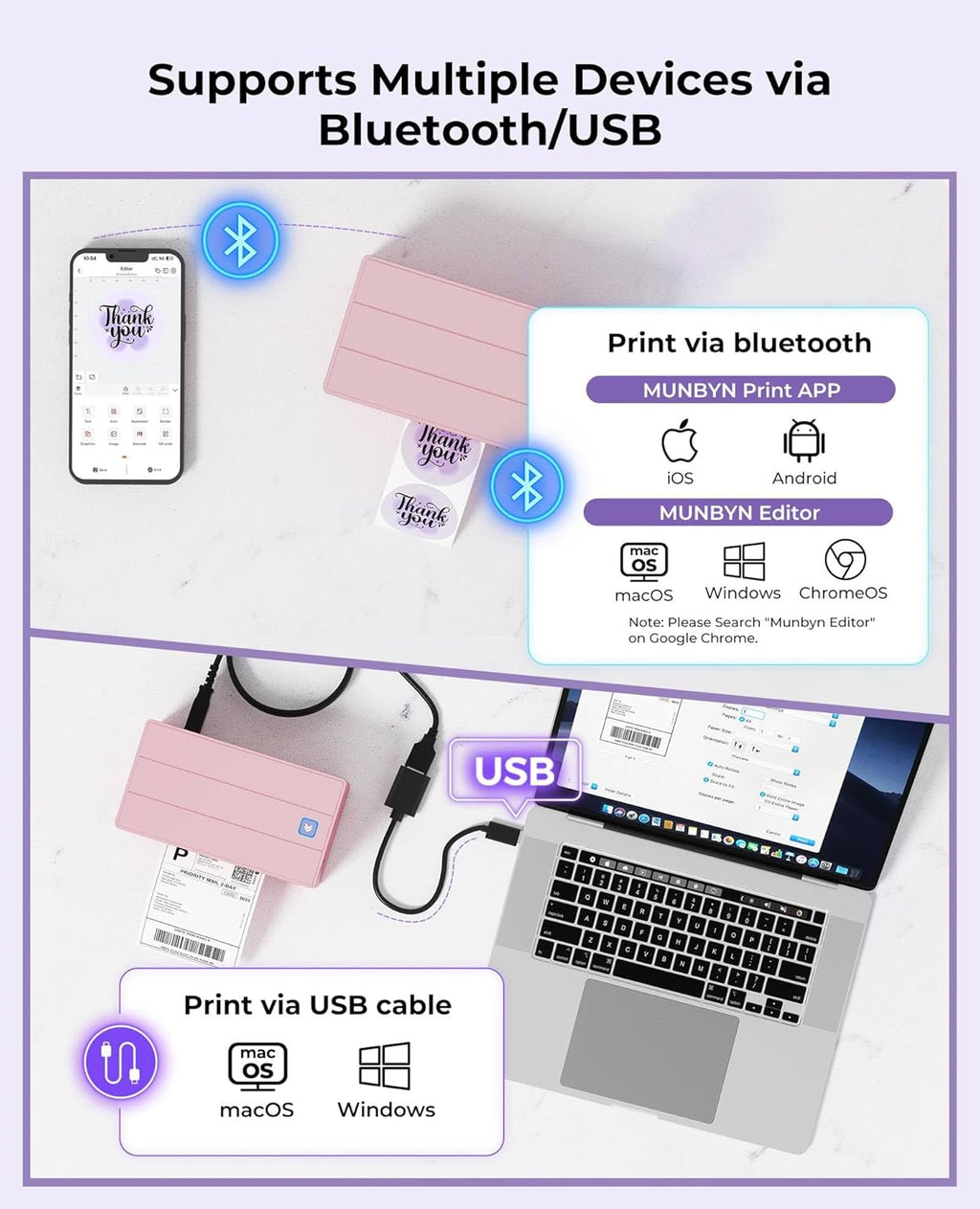 Bluetooth Thermal Label Printer 130B - Wireless 4x6 Shipping Label Printer for Small Business and Home Office, Compatible with iPhone, Android, iPad, Windows, macOS, Chrome, Etsy, and eBay