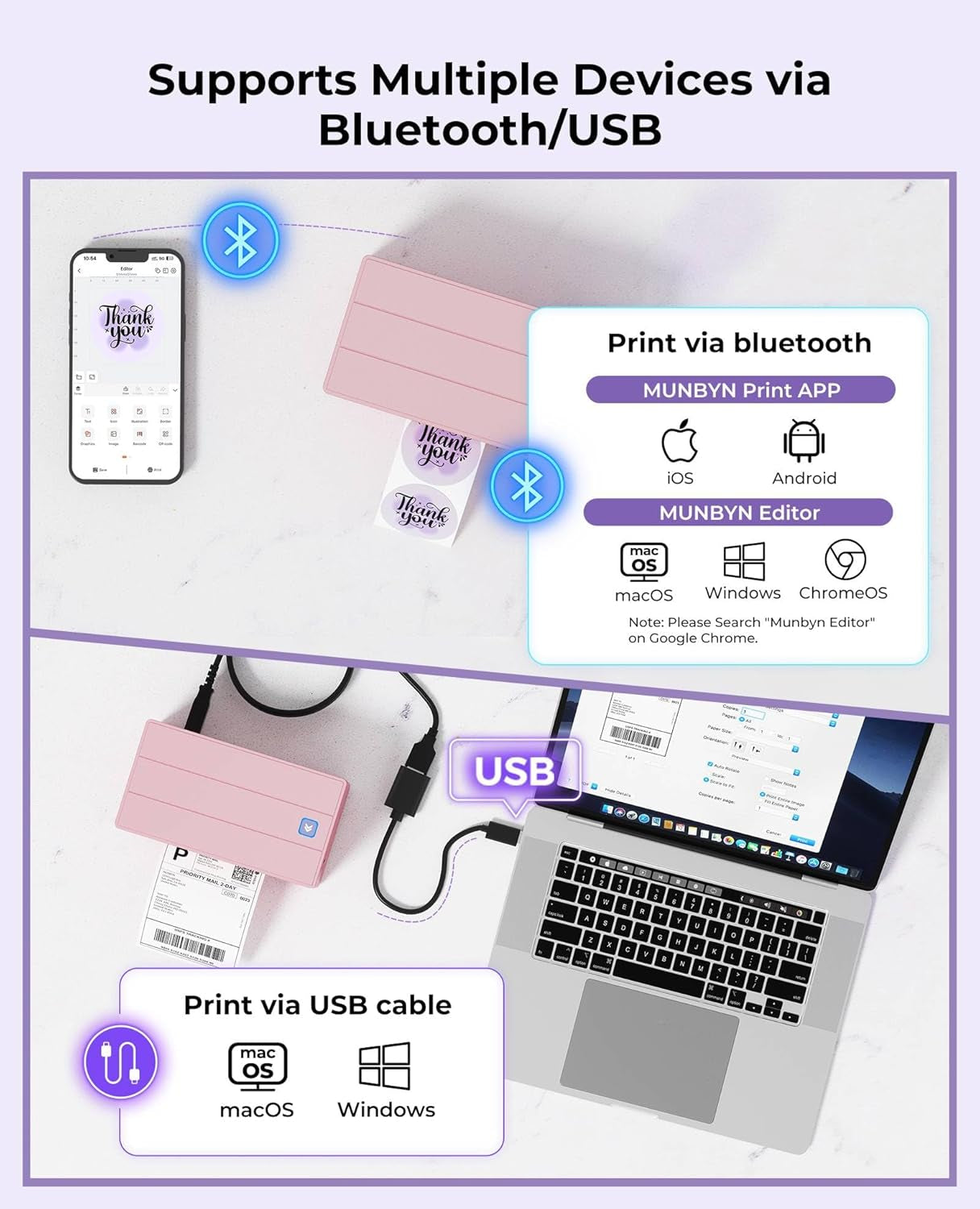 Bluetooth Thermal Label Printer 130B - Wireless 4x6 Shipping Label Printer for Small Business and Home Office, Compatible with iPhone, Android, iPad, Windows, macOS, Chrome, Etsy, and eBay