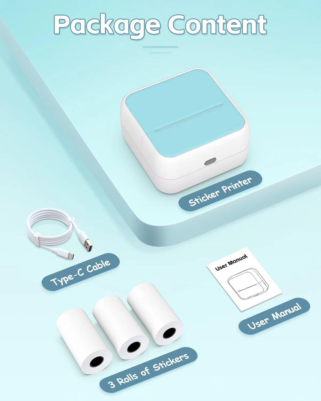 PrintPods Mini Sticker Printer - Bluetooth Thermal Printer for iPhone, Portable Inkless Sticker Maker for Notes, Journals, DIY Projects, and Gifts for Kids