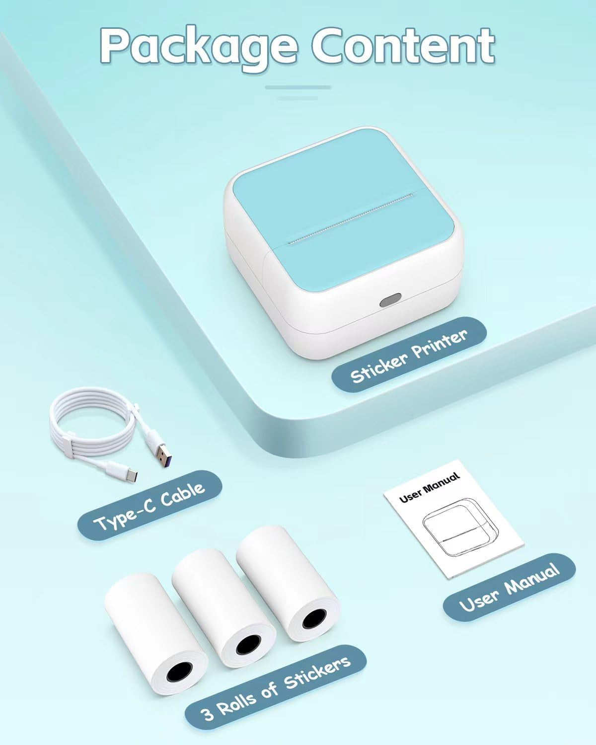 PrintPods Mini Sticker Printer - Bluetooth Thermal Printer for iPhone, Portable Inkless Sticker Maker for Notes, Journals, DIY Projects, and Gifts for Kids