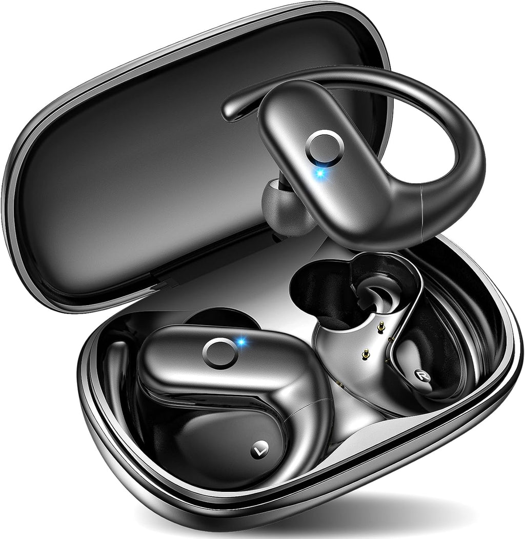 Wireless Bluetooth Earbuds for Sports with Deep Bass Sound, 60 Hours Playtime, Ergonomic Comfort Fit Earhooks for Running, Meetings, and Workouts - Black