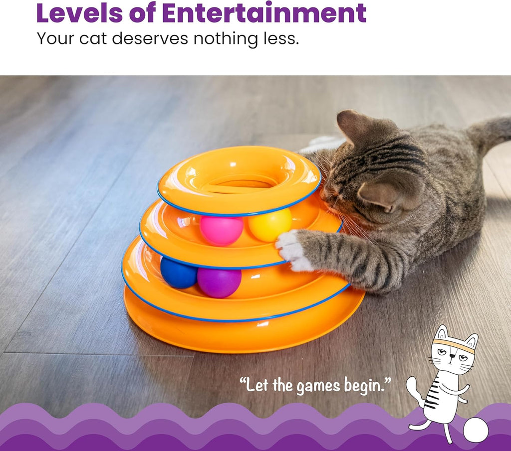 Tower of Tracks – 3-Level Interactive Cat Toy with 6 Rolling Balls | Engaging Indoor Cat Track Tower