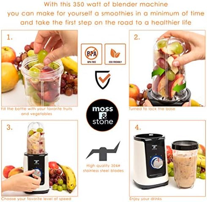 Minismoothie Compact Personal Blender with Additional Bullet-Shaped Cups for Frozen Drinks and On-the-Go Juicing and Smoothie Making