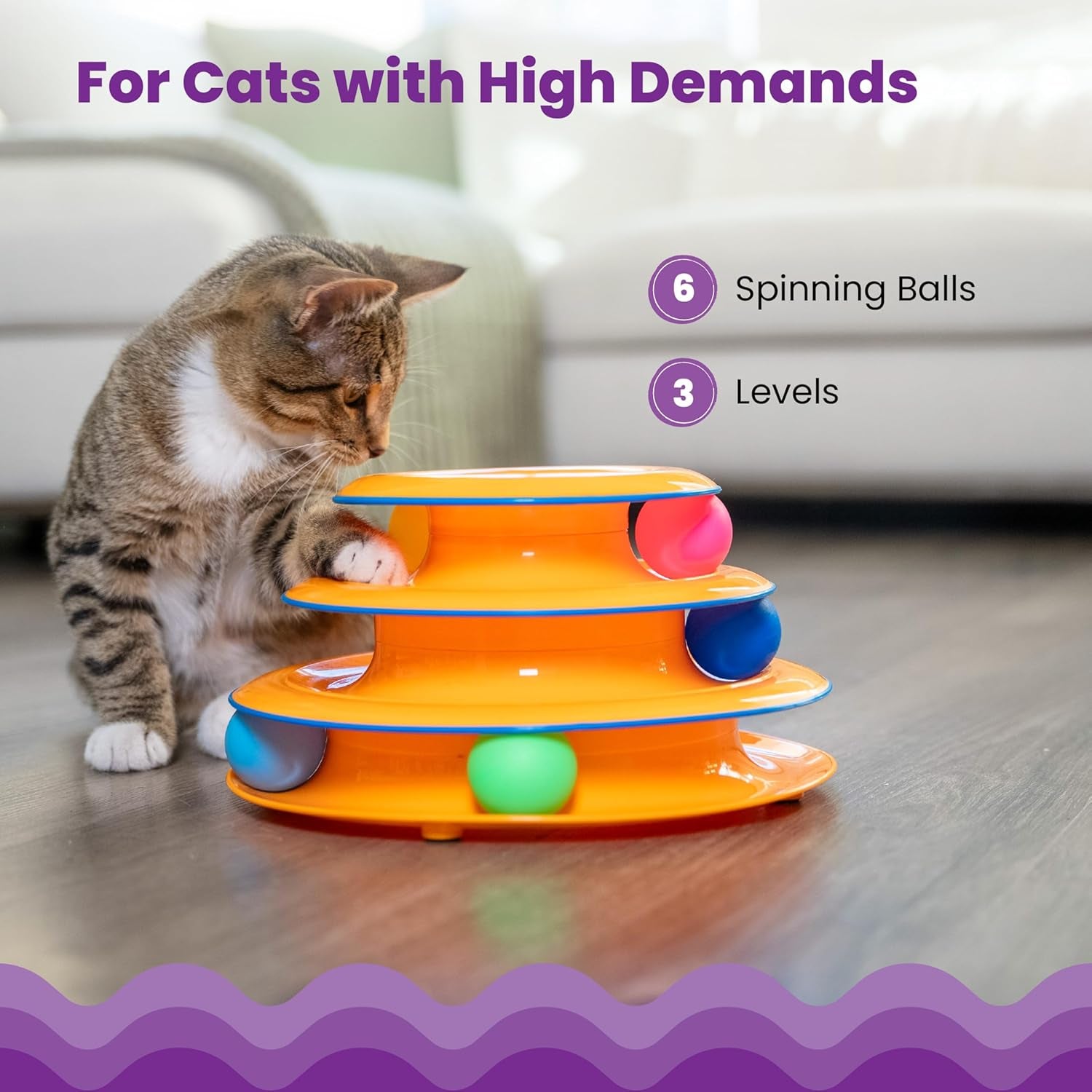 Tower of Tracks – 3-Level Interactive Cat Toy with 6 Rolling Balls | Engaging Indoor Cat Track Tower