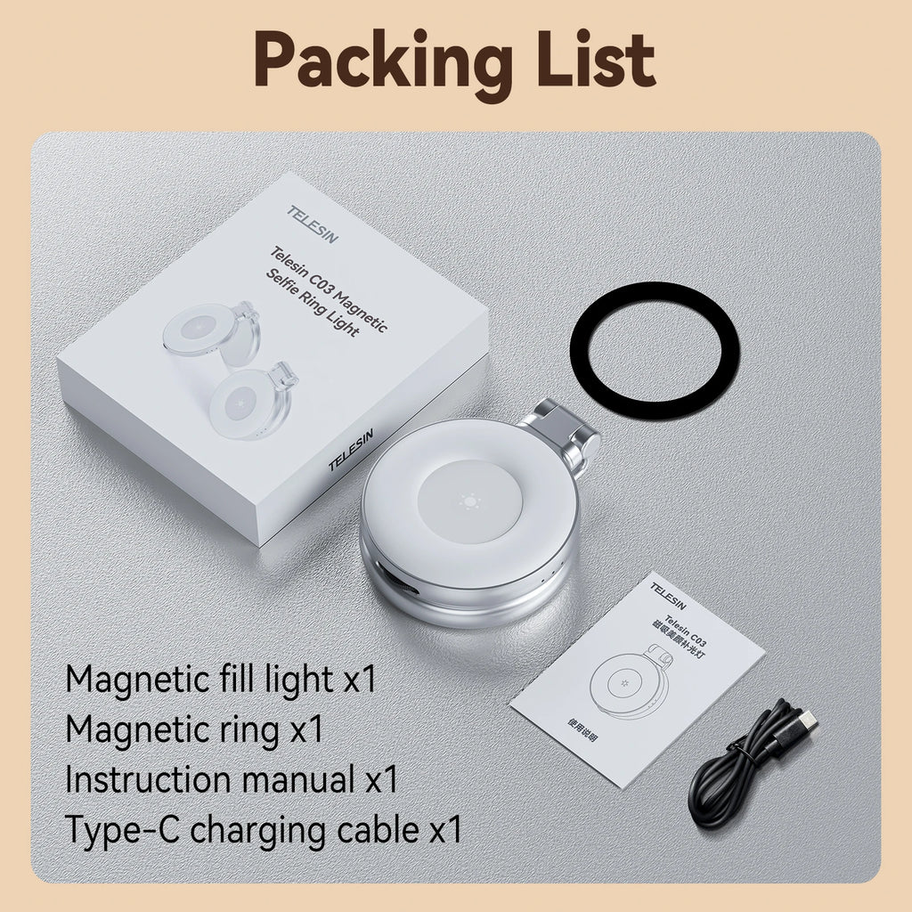 Magnetic Mini Selfie Fill Light for Smartphones – 3-Mode Adjustable Brightness | MagSafe Clip-On LED Light with Mirror for iPhone, Samsung, Xiaomi, Huawei