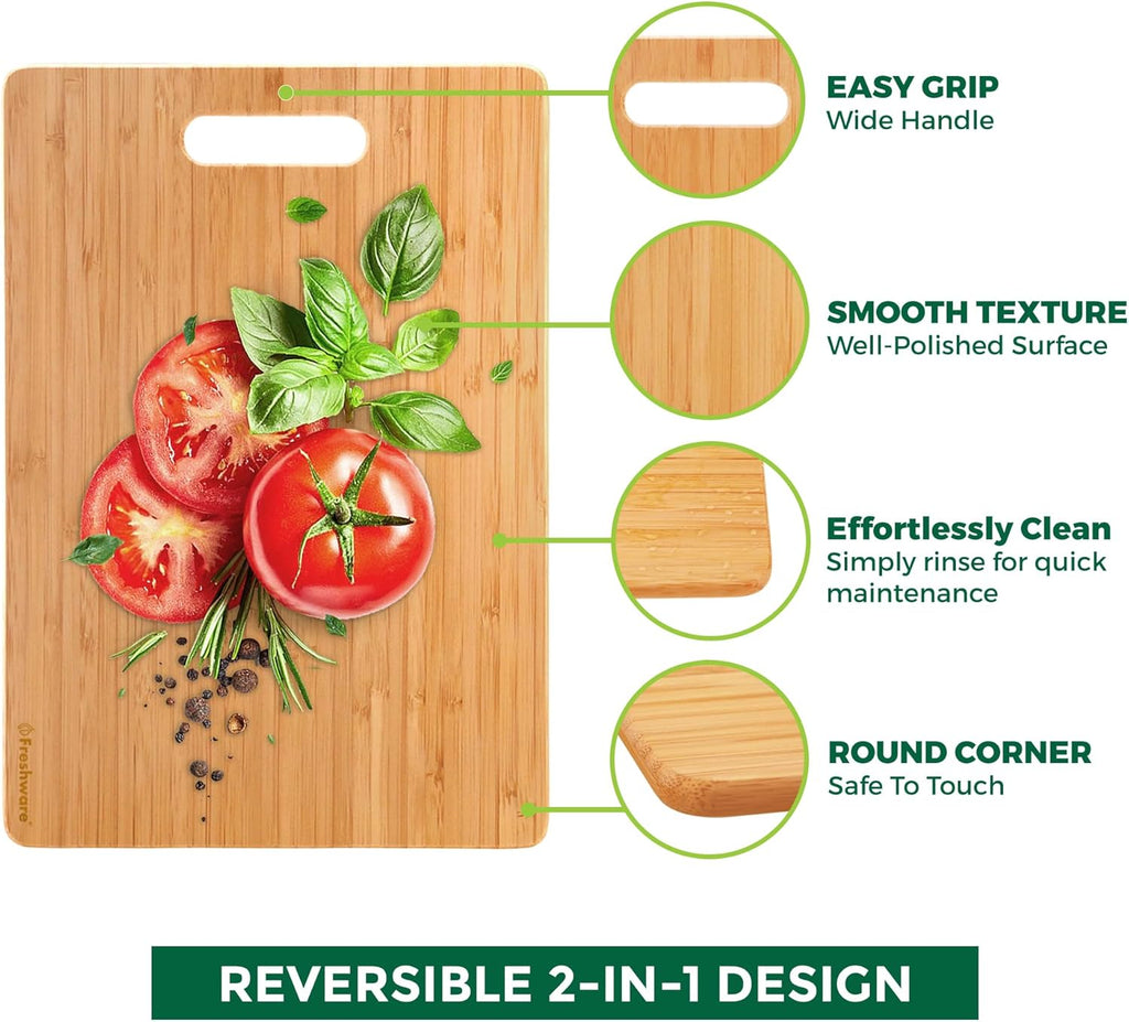 Premium 3 Pieces Bamboo Cutting Board Set – Wooden Chopping Boards for Meat, Vegetables, Fruits & Cheese | Knife-Friendly, Eco-Friendly, and Durable Kitchen Essentials with Handles