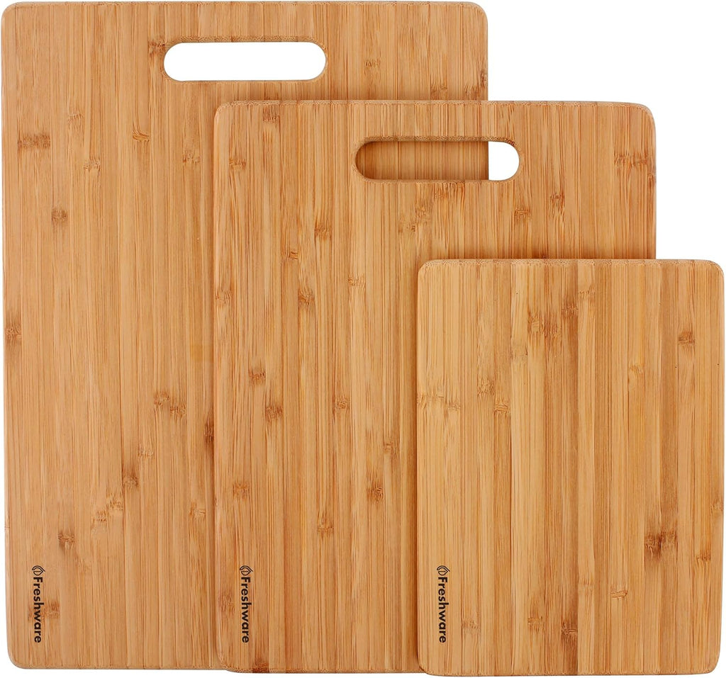 Premium 3 Pieces Bamboo Cutting Board Set – Wooden Chopping Boards for Meat, Vegetables, Fruits & Cheese | Knife-Friendly, Eco-Friendly, and Durable Kitchen Essentials with Handles