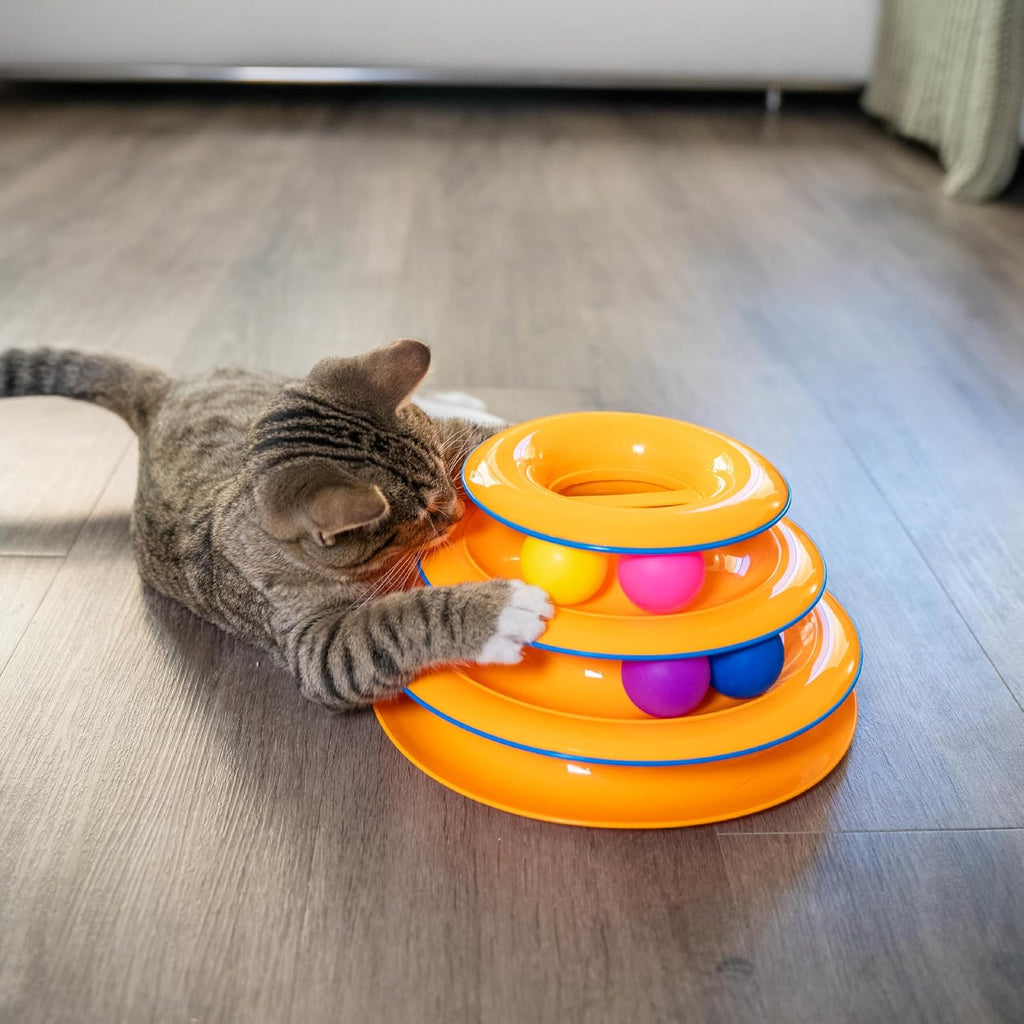 Tower of Tracks – 3-Level Interactive Cat Toy with 6 Rolling Balls | Engaging Indoor Cat Track Tower