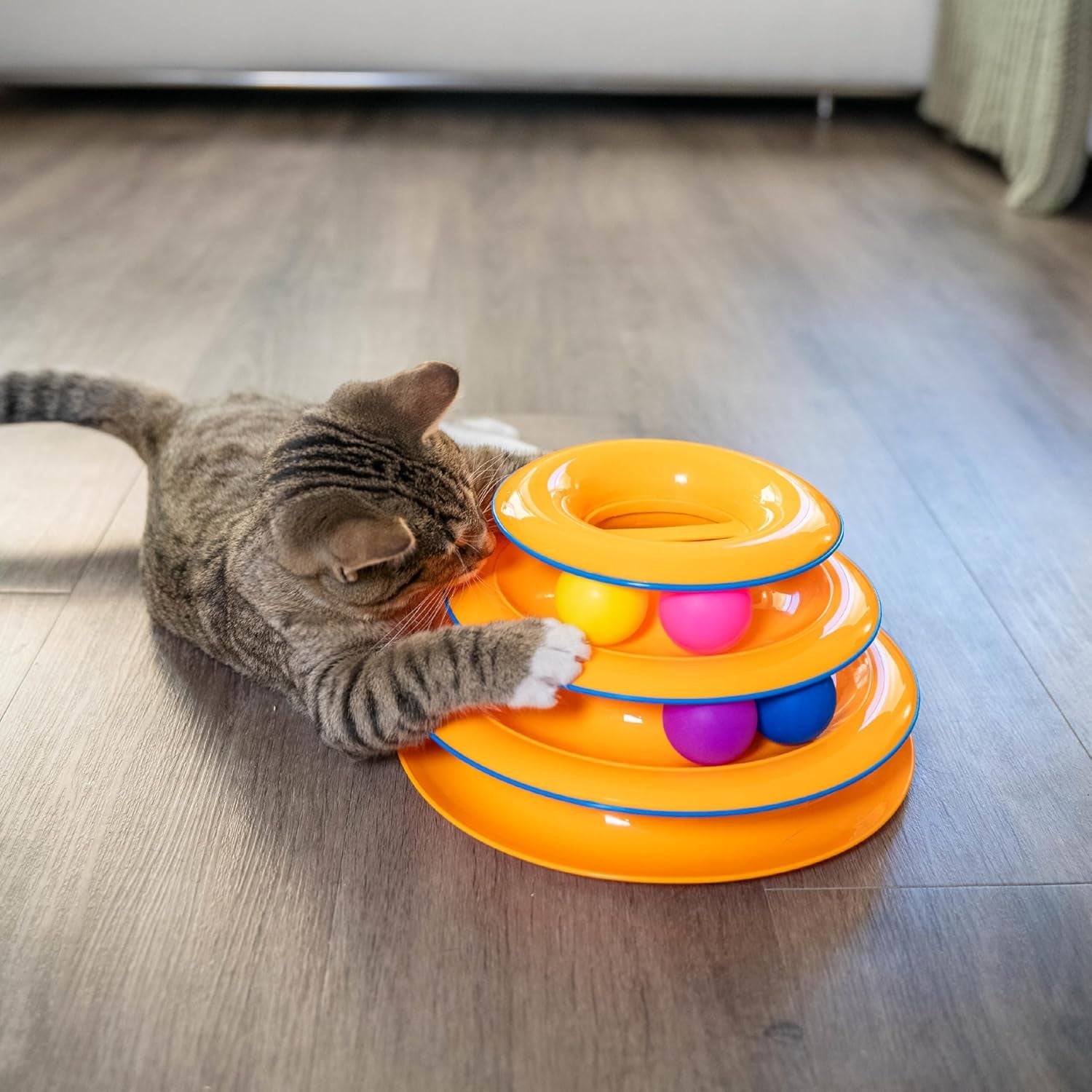 Tower of Tracks – 3-Level Interactive Cat Toy with 6 Rolling Balls | Engaging Indoor Cat Track Tower