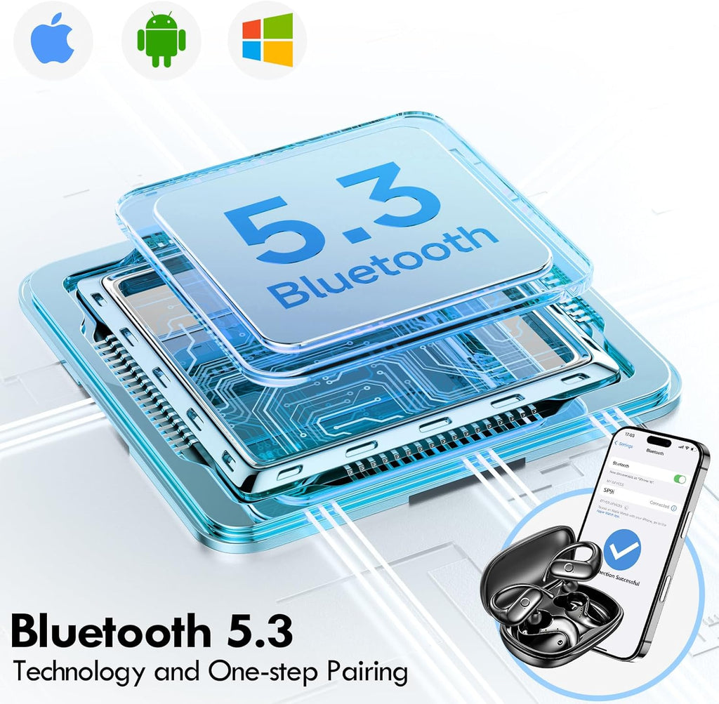 Wireless Bluetooth Earbuds for Sports with Deep Bass Sound, 60 Hours Playtime, Ergonomic Comfort Fit Earhooks for Running, Meetings, and Workouts - Black