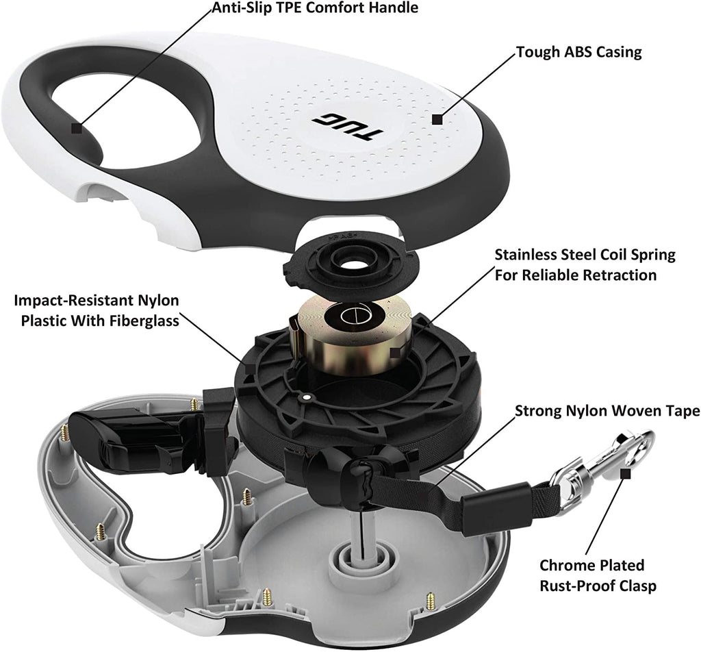 360° Tangle-Free Retractable Dog Leash – 16ft Heavy-Duty Nylon Tape with One-Hand Brake, Pause & Lock | Comfortable Anti-Slip Handle